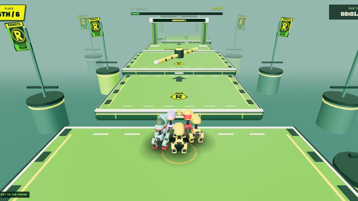 Chaos Run — six MD units at the start line of the Training Yard course